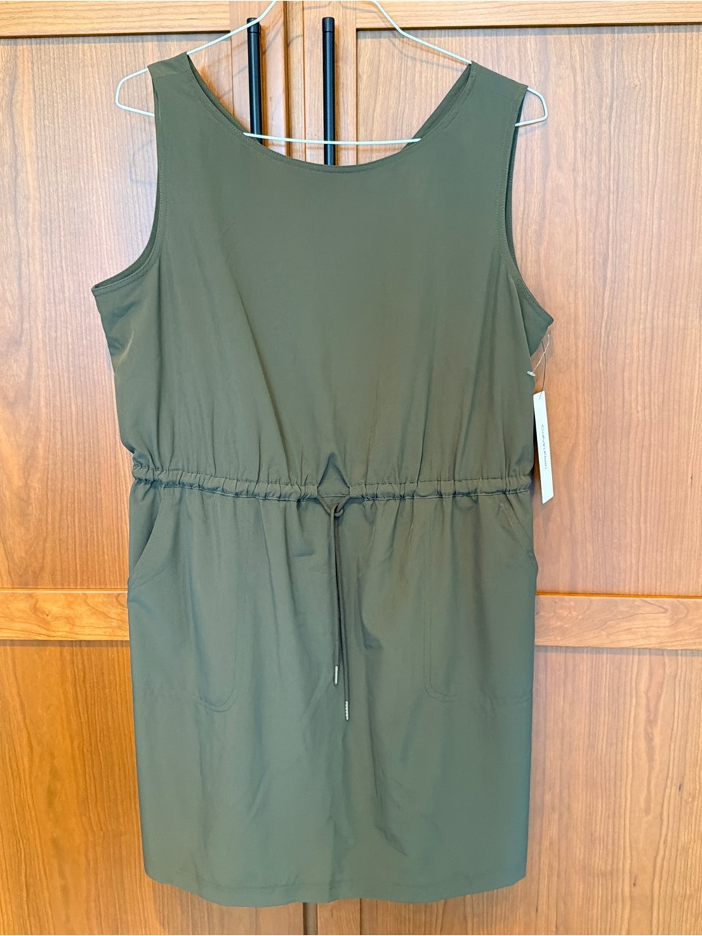 NWT Calvin Klein Sleeveless Olive Green Drawstring Waist Dress - New w/ Tags